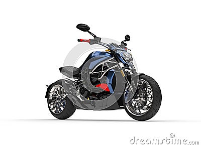 Awesome metallic blue modern chopper motorcycle Stock Photo