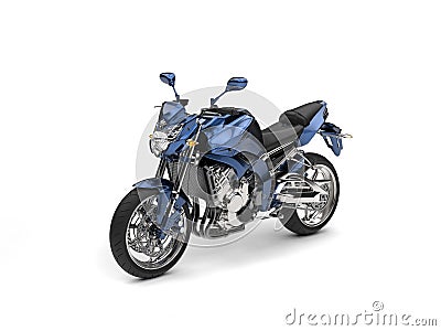 Awesome metallic blue modern motorcycle - studio shot Stock Photo