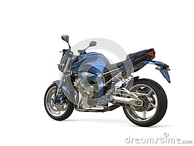 Awesome metallic blue modern motorcycle - tail view Stock Photo