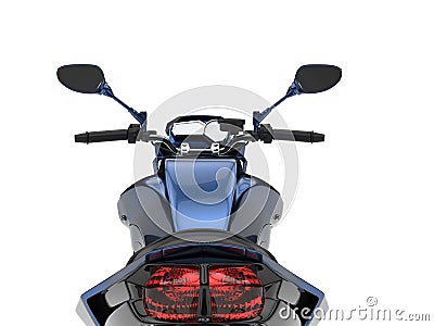 Awesome metallic blue modern motorcycle - taillights closeup shot Stock Photo