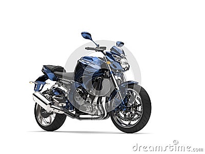 Awesome metallic dark blue modern motorcycle Stock Photo