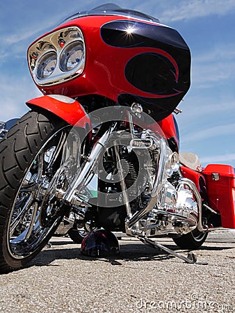 Awesome red harley motor bike Editorial Stock Photo