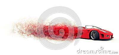 Awesome red sportscar disintegrating Stock Photo