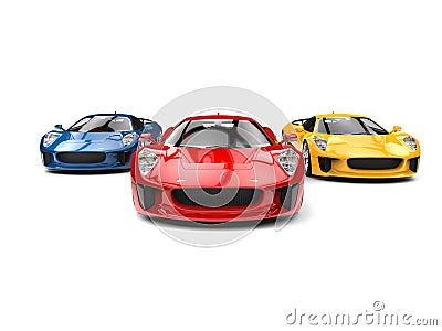 Awesome sports cars - racing - red one leading the race Stock Photo