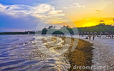Awesome sunset at tropical Caribbean beach Playa del Carmen Mexico Stock Photo