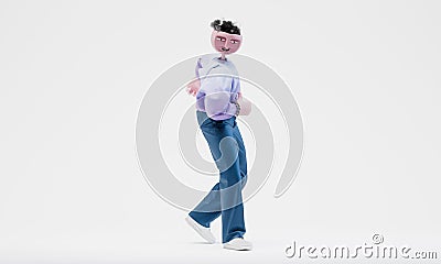 Awesome Travor shows thumbs up in a cheerful pose. Highly detailed fashionable stylish abstract character. Right view Stock Photo