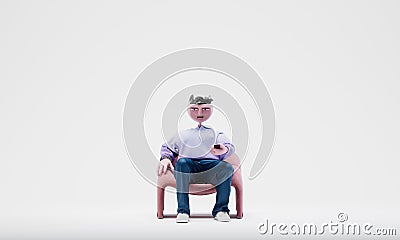 Awesome Travor watching tv. Online cinema concept. Highly detailed fashionable stylish abstract character. 3d rendering Stock Photo