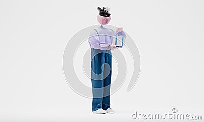 Awesome Travor unties a bow on a gift box. Celebration concept. Highly detailed fashionable stylish abstract character Stock Photo