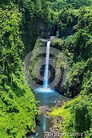 Awesome view of Sopoaga Tropical Waterfall Samoa close up, Pacific Ocean Holiday destination Stock Photo