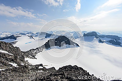 Awesome winter view from Galdhopiggen mountain in Jotunheimen Stock Photo