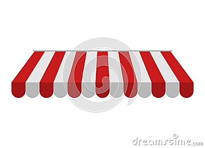 Awning isolated on white background. Striped red and white sunshade for shops, Vector Illustration