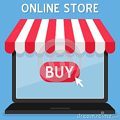 Awning Online Shopping Store on Laptop Vector Illustration