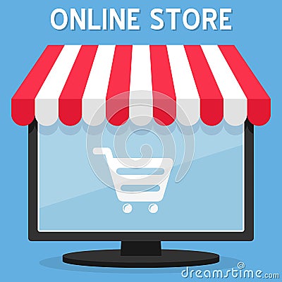 Awning Online Store on Computer Screen Vector Illustration