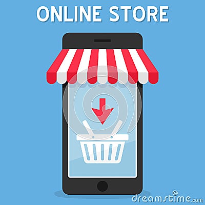 Awning Online Store on Smartphone Vector Illustration