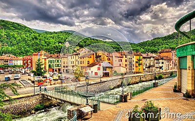 Ax-les-Thermes with the Oriege river - France Stock Photo