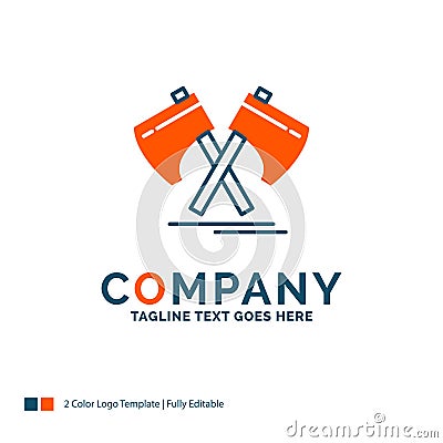 Axe, hatchet, tool, cutter, viking Logo Design. Blue and Orange Vector Illustration