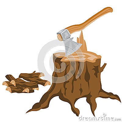 Axe and pricked firewood Vector Illustration