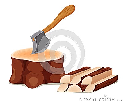 Axe set in chopping block Vector Illustration