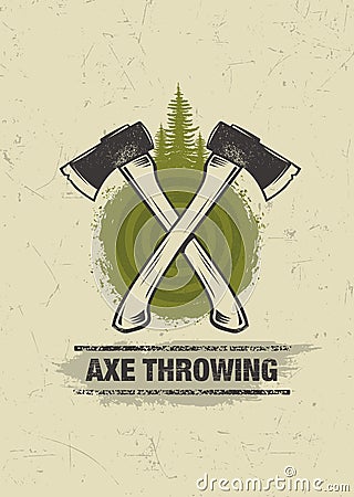 Axe Throwing Wilderness Outdoor Activity On Grunge Background Vector Illustration