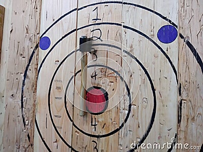 Hatchet Throwing, Bullseye, Axe Throwing Target Editorial Stock Photo