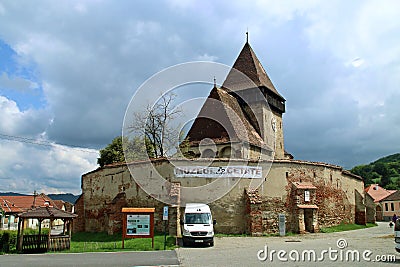 Fortified Evangelical Church in Romanian: Biserica fortificata evanghelica in Axente Sever Sibiu, Romania. Editorial Stock Photo