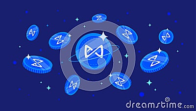 Axie Infinity AXS coins falling from the sky. AXS cryptocurrency concept banner background Vector Illustration