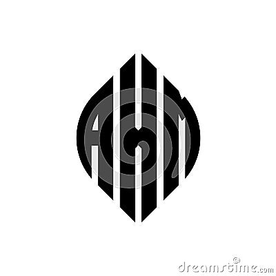 AXM circle letter logo design with circle and ellipse shape. AXM ellipse letters with typographic style. The three initials form a Vector Illustration
