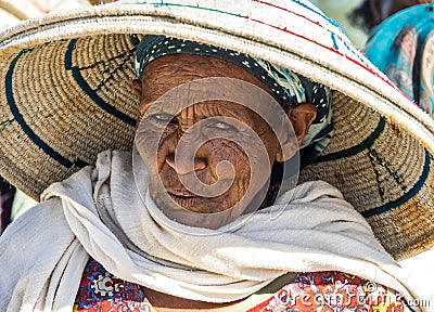 Axum, Ethiopia - Feb 10, 2020: Ethiopian woman seen on the road from Axum to Gheralta, Tigray in Northern Ethiopia Editorial Stock Photo