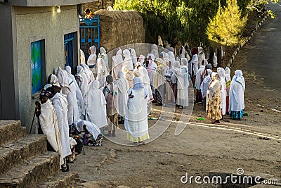 Axum, Ethiopia - Feb 10, 2020: Mass at the Ethiopian Orthodox Church in Aksum Ethiopia Editorial Stock Photo