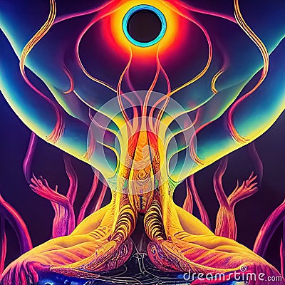Ayahuasca experience, holistic healing, spiritual insight psychedelic vision surreal illustration Cartoon Illustration
