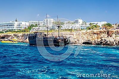 AYIA NAPA, CYPRUS - August 10, 2019: The Black Pearl, a tourist day-cruise ship Editorial Stock Photo