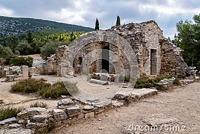 Ayios Marcos temple also called Fragomonastiro at the archaeological site of Taxiarches Hill in Athens Stock Photo