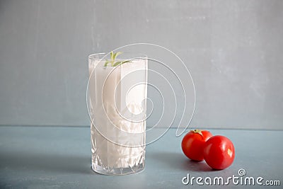Ayran - liquid drink made from yogurt in ransparent glass cup Stock Photo