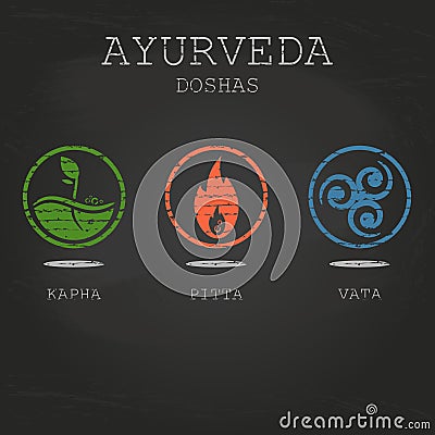 Ayurveda doshas vector illustration on black chalkboard background Vector Illustration