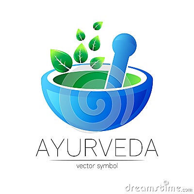 Ayurvedic Creative vector logotype or symbol. Mortar and pestle concept for business, medicine, therapy, pharmacy Vector Illustration