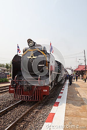 AYUTHAYA THAILAND -MARCH 28 : locomotive trains parking in bangpain railways station on special trip to Ayuthaya Province on Editorial Stock Photo