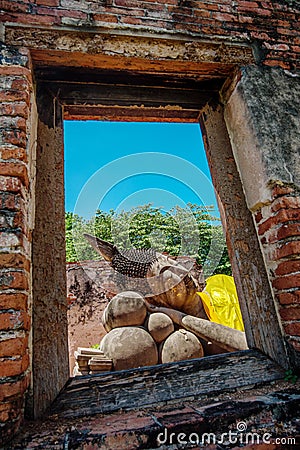 Ayutthaya site, Sleep Buddha at Wat Phutthaisawan temple, Ayutaya Province ,Thailand Stock Photo
