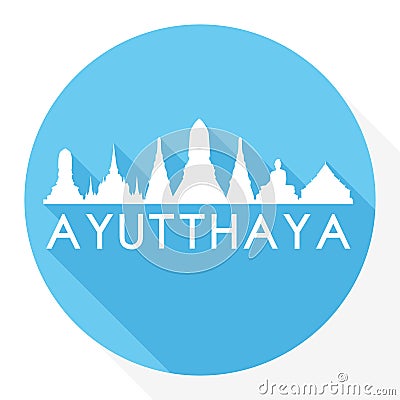 Ayutthaya Thailand Flat Icon Skyline Silhouette Design City Vector Art Round Logo. Vector Illustration