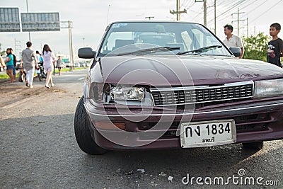 AYUTTHAYA, THAILAND - JULY 06: Rescue forces in a deadly car accident scene on July 06 2014. Road accident coupe gray hit the SUV Editorial Stock Photo