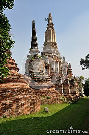 Ayutthaya, Thailand: Wat Putthai Saman Chedis Stock Photo