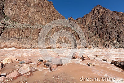 AZ-Grand Canyon- where Monument Creek joins the Colorado at Granite Rapids Stock Photo