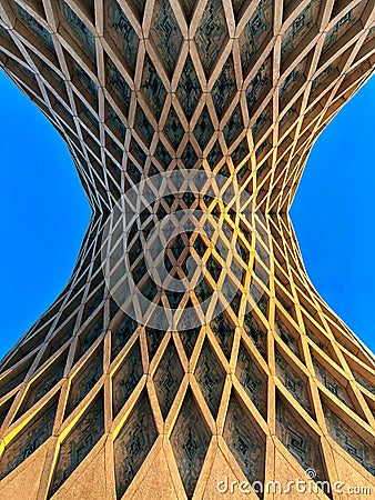 Azadi Tower, Tehran, Iran - 08/17/2019. Azadi tower from below. Modern architecture. Editorial Stock Photo