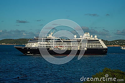 Azamara Quest Cruise Ship leaving the port of St. John`s in Antigua and Barbuda Editorial Stock Photo