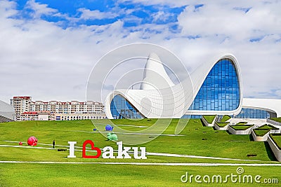 Azerbaijan, Baku - October 2016: Concert Hall of the Cultural Center of Heydar Aliyev, built by architect Zaha Hadid Editorial Stock Photo