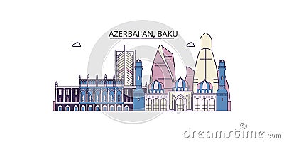 Azerbaijan, Baku tourism landmarks, vector city travel illustration Vector Illustration