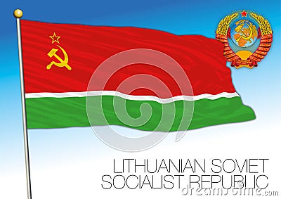 Lithuanian historical flag with Soviet Union coat of arms, Lithuania Vector Illustration