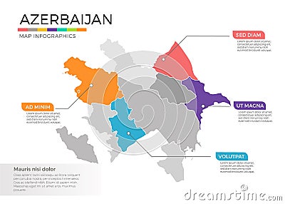 Azerbaijan map infographics vector template with regions and pointer marks Vector Illustration