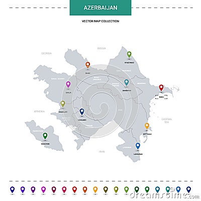 Azerbaijan map with cities. Vector Illustration