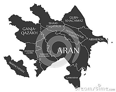 Azerbaijan map with regions and labels black Vector Illustration