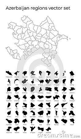 Azerbaijan map with shapes of regions. Vector Illustration